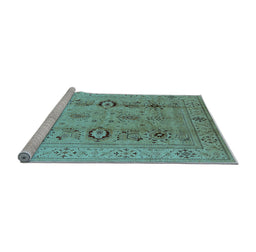Sideview of Machine Washable Oriental Light Blue Industrial Rug, wshurb3116lblu