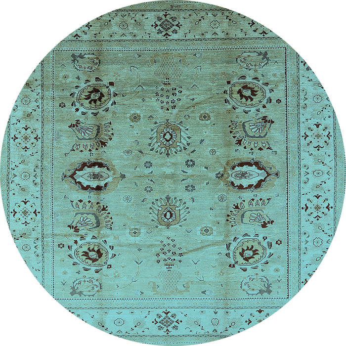 Round Machine Washable Oriental Light Blue Industrial Rug, wshurb3116lblu