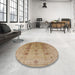 Round Mid-Century Modern Light Brown Oriental Rug in a Office, urb3116