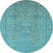 Round Machine Washable Oriental Light Blue Industrial Rug, wshurb3117lblu