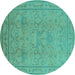 Round Machine Washable Oriental Turquoise Industrial Area Rugs, wshurb3117turq