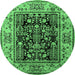 Round Oriental Emerald Green Industrial Rug, urb3118emgrn