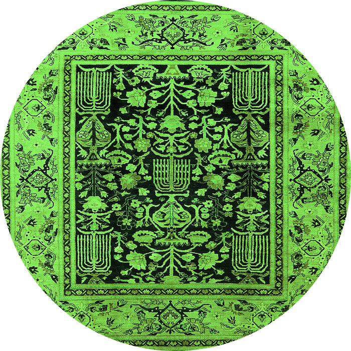 Round Machine Washable Oriental Green Industrial Area Rugs, wshurb3118grn