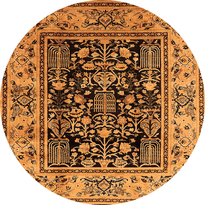 Round Machine Washable Oriental Orange Industrial Area Rugs, wshurb3118org