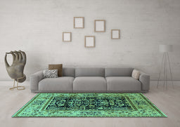 Machine Washable Oriental Turquoise Industrial Area Rugs in a Living Room,, wshurb3118turq