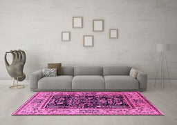 Machine Washable Oriental Pink Industrial Rug in a Living Room, wshurb3118pnk