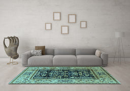 Machine Washable Oriental Light Blue Industrial Rug in a Living Room, wshurb3118lblu