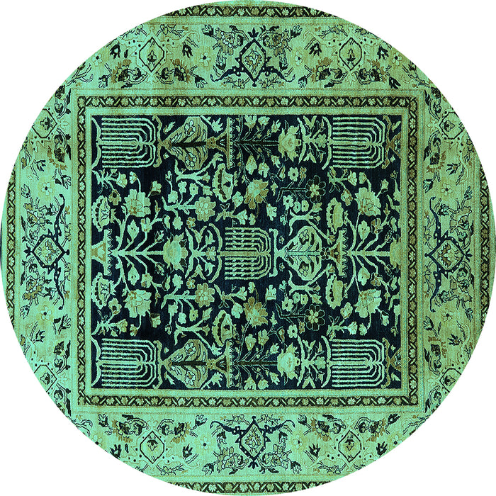 Round Machine Washable Oriental Turquoise Industrial Area Rugs, wshurb3118turq