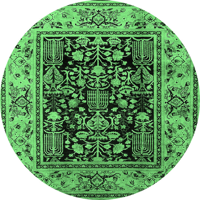 Round Machine Washable Oriental Emerald Green Industrial Area Rugs, wshurb3118emgrn