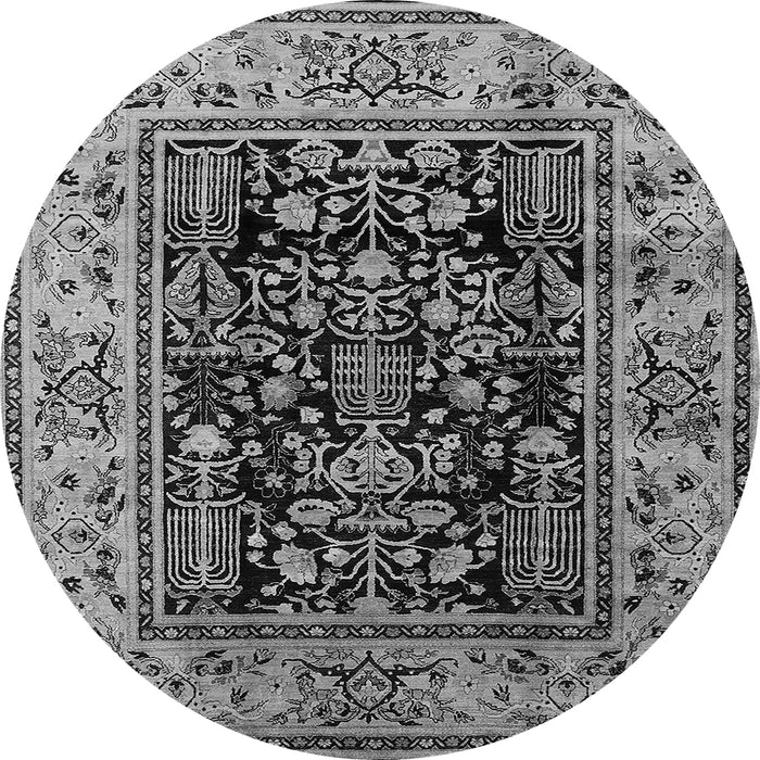 Round Machine Washable Oriental Gray Industrial Rug, wshurb3118gry