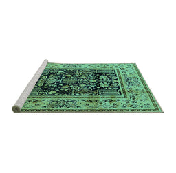 Sideview of Machine Washable Oriental Turquoise Industrial Area Rugs, wshurb3118turq
