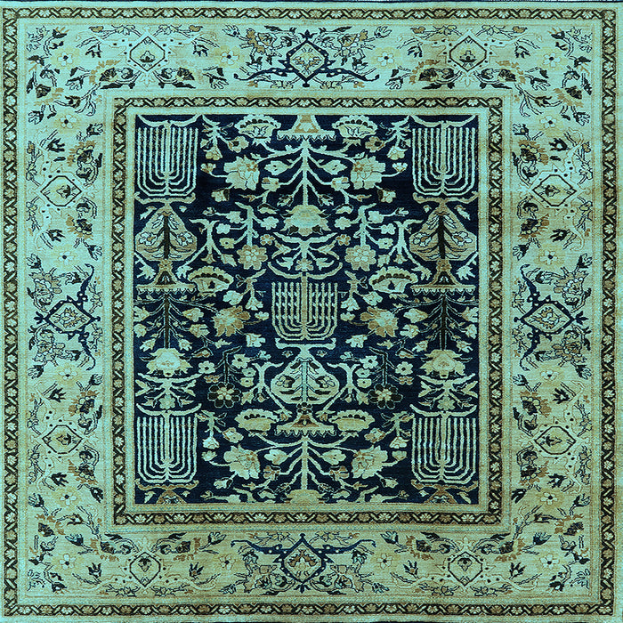 Square Machine Washable Oriental Light Blue Industrial Rug, wshurb3118lblu