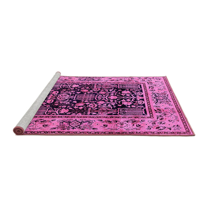 Sideview of Machine Washable Oriental Pink Industrial Rug, wshurb3118pnk