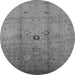 Round Machine Washable Oriental Gray Industrial Rug, wshurb3119gry