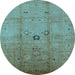 Round Oriental Light Blue Industrial Rug, urb3119lblu