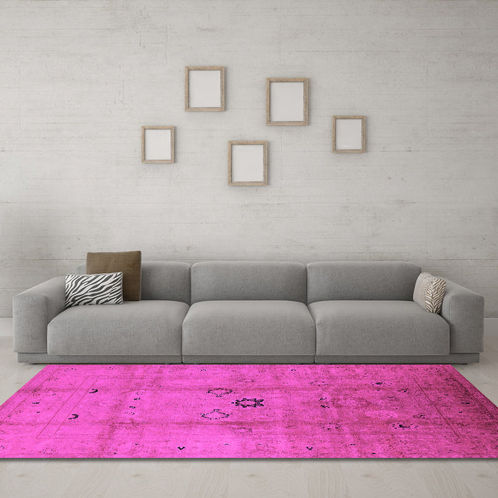 Machine Washable Oriental Pink Industrial Rug in a Living Room, wshurb3119pnk