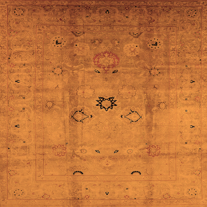 Square Machine Washable Oriental Orange Industrial Area Rugs, wshurb3119org