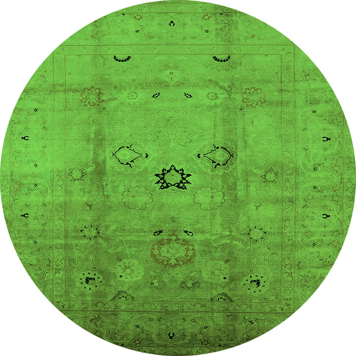 Round Machine Washable Oriental Green Industrial Area Rugs, wshurb3119grn