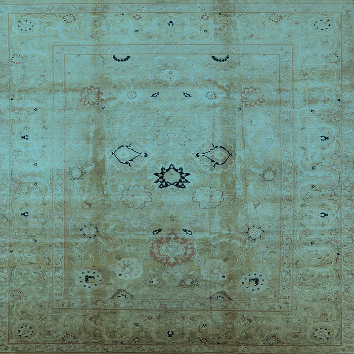 Square Machine Washable Oriental Light Blue Industrial Rug, wshurb3119lblu