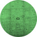 Round Machine Washable Oriental Emerald Green Industrial Area Rugs, wshurb3119emgrn