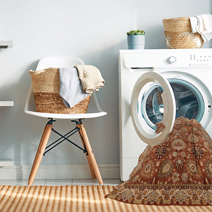 Machine Washable Industrial Modern Mahogany Brown Rug in a Washing Machine, wshurb3120