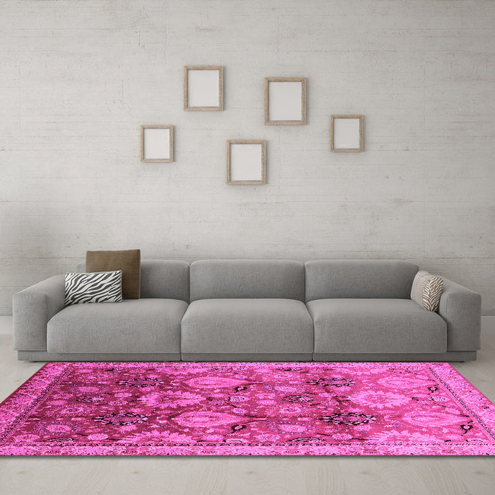 Machine Washable Oriental Pink Industrial Rug in a Living Room, wshurb3120pnk
