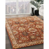 Mid-Century Modern Mahogany Brown Oriental Rug, urb3120