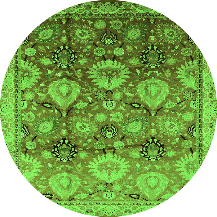 Round Machine Washable Oriental Green Industrial Area Rugs, wshurb3120grn