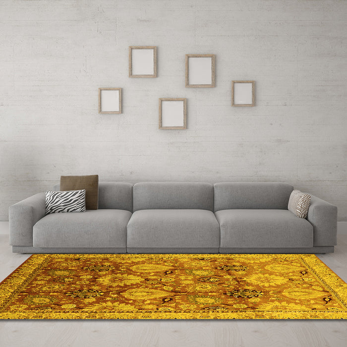 Machine Washable Oriental Yellow Industrial Rug in a Living Room, wshurb3120yw