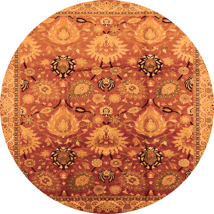 Round Machine Washable Oriental Orange Industrial Area Rugs, wshurb3120org