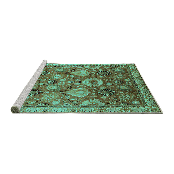 Sideview of Machine Washable Oriental Turquoise Industrial Area Rugs, wshurb3120turq