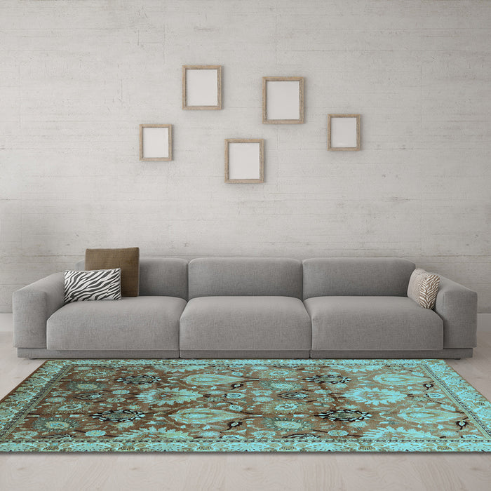 Machine Washable Oriental Light Blue Industrial Rug in a Living Room, wshurb3120lblu