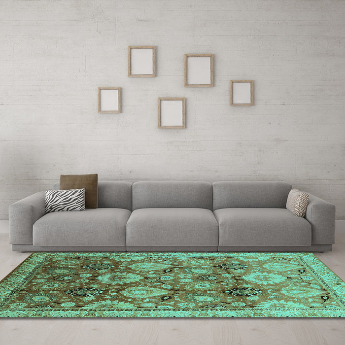 Machine Washable Oriental Turquoise Industrial Area Rugs in a Living Room,, wshurb3120turq