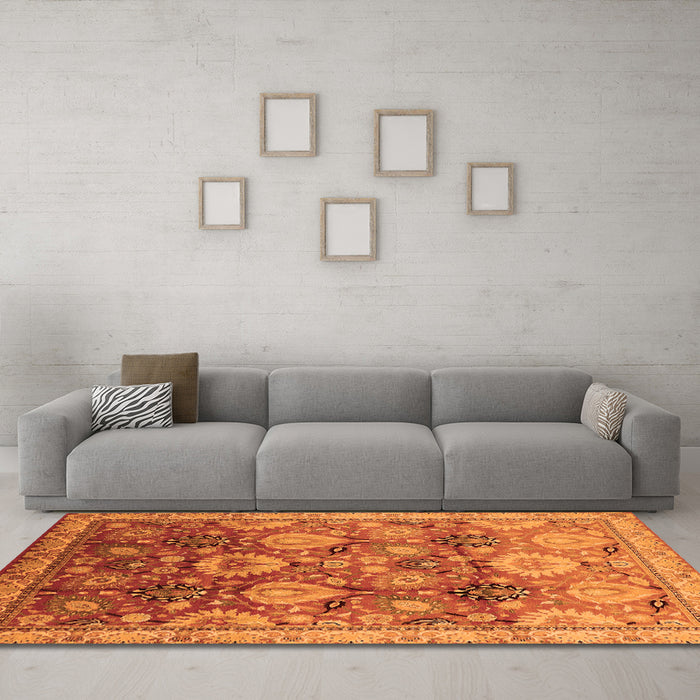 Machine Washable Oriental Orange Industrial Area Rugs in a Living Room, wshurb3120org