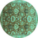 Round Machine Washable Oriental Turquoise Industrial Area Rugs, wshurb3120turq