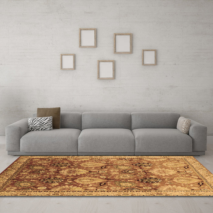 Machine Washable Oriental Brown Industrial Rug in a Living Room,, wshurb3120brn