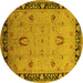 Round Machine Washable Oriental Yellow Industrial Rug, wshurb3121yw