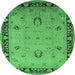 Round Machine Washable Oriental Emerald Green Industrial Area Rugs, wshurb3121emgrn