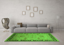 Machine Washable Oriental Green Industrial Area Rugs in a Living Room,, wshurb3121grn