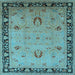 Square Machine Washable Oriental Light Blue Industrial Rug, wshurb3121lblu