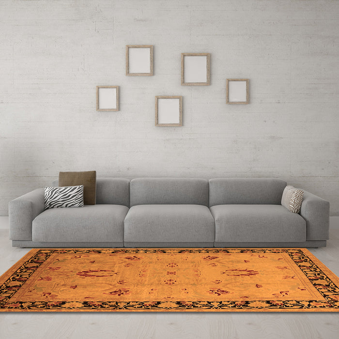 Machine Washable Oriental Orange Industrial Area Rugs in a Living Room, wshurb3121org