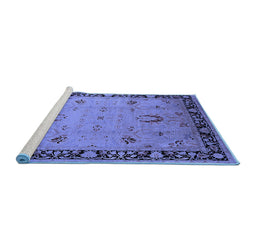 Sideview of Machine Washable Oriental Blue Industrial Rug, wshurb3121blu