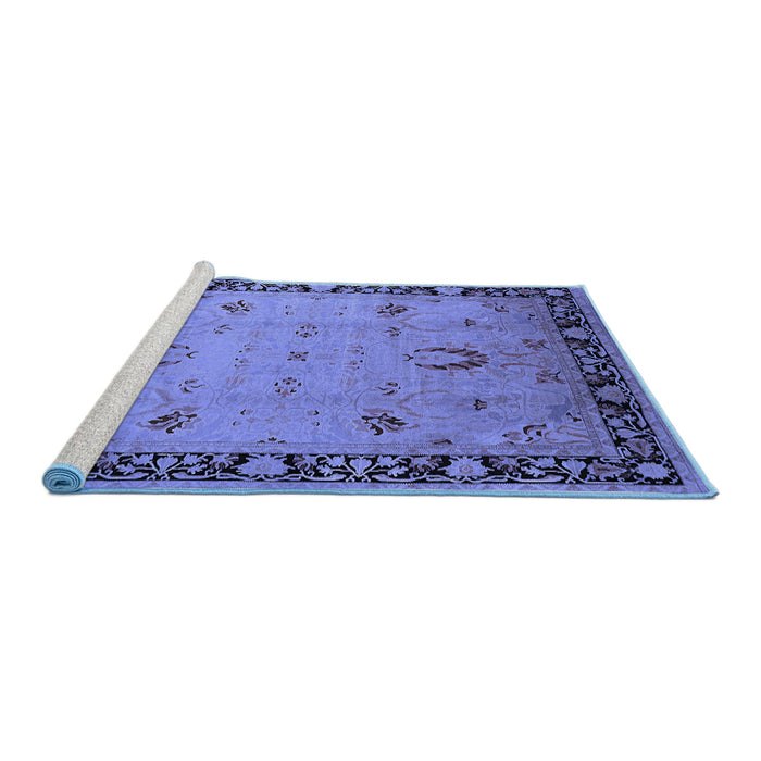 Sideview of Machine Washable Oriental Blue Industrial Rug, wshurb3121blu