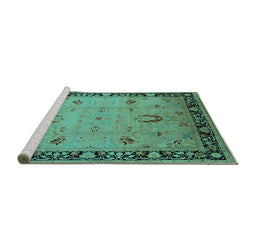 Sideview of Machine Washable Oriental Turquoise Industrial Area Rugs, wshurb3121turq
