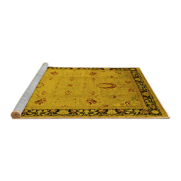 Sideview of Machine Washable Oriental Yellow Industrial Rug, wshurb3121yw
