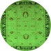 Round Machine Washable Oriental Green Industrial Area Rugs, wshurb3121grn