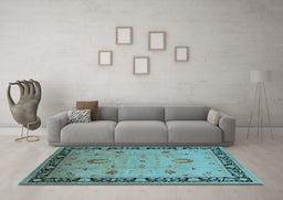 Machine Washable Oriental Light Blue Industrial Rug in a Living Room, wshurb3121lblu
