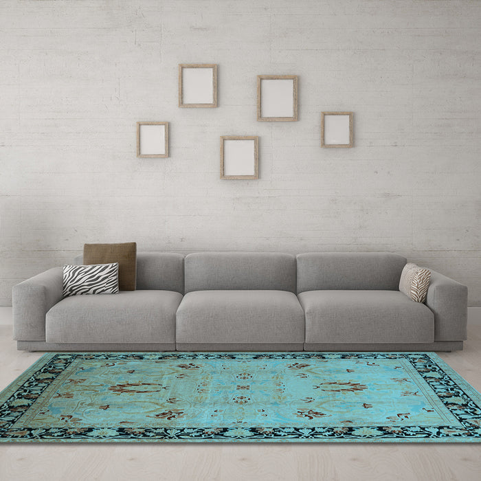 Machine Washable Oriental Light Blue Industrial Rug in a Living Room, wshurb3121lblu