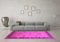 Machine Washable Oriental Pink Industrial Rug in a Living Room, wshurb3121pnk