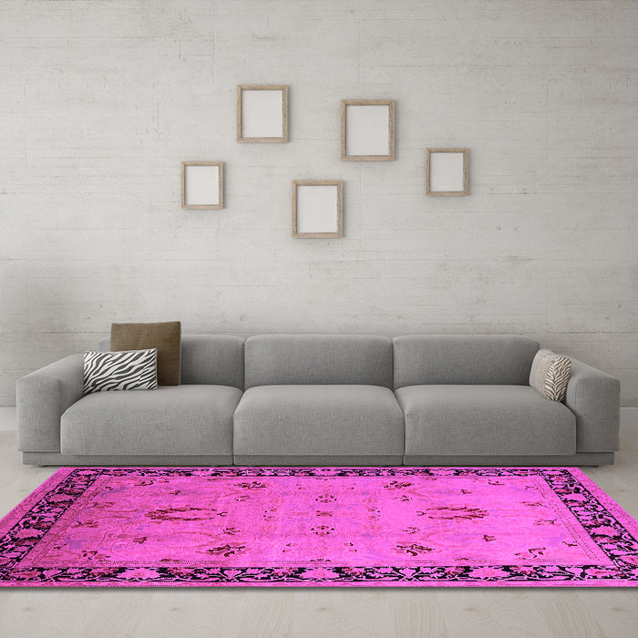 Machine Washable Oriental Pink Industrial Rug in a Living Room, wshurb3121pnk
